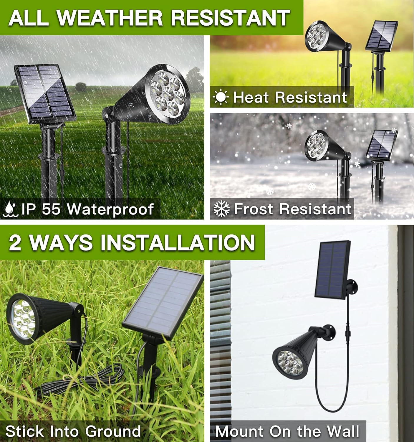 MEIHONG Solar Spot Light Outdoor, Waterproof LED Landscape Lights Dusk to Dawn, 2-in-1 Solar Spotlight Solar Powered Accent Lights for Garden Porch Walkway Patio (4 Pack)