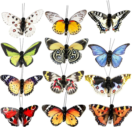 Cartanfill- Artificial Feather Simulation Butterfly Party Decoration Set, a Set of 12 Pieces with Clips, Used for Home Decoration in 12 Colors(A)