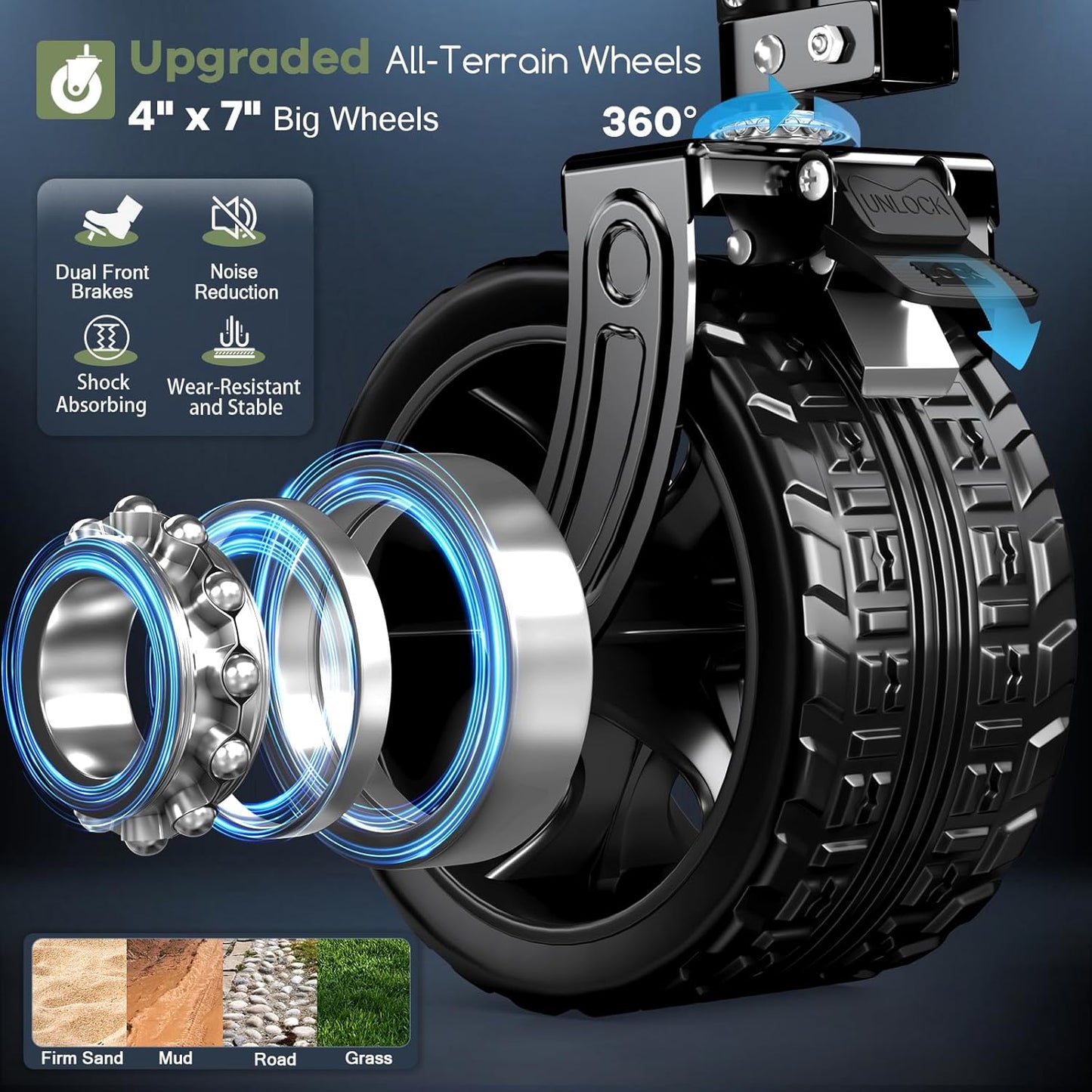 300L Extra Large Wagons Carts Foldable, 560LBS Heavy Duty Collapsible Beach Wagon 48" Long with Big All-Terrain Wheels, Utility Folding Cart for Camping, Grocery, Sports, Garden, Blue & Grey