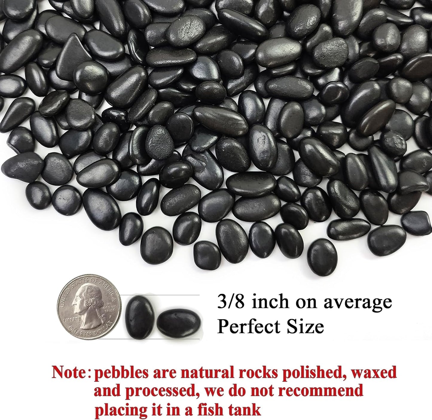 5 lbs Pebbles for Indoor Plants. 3/8 inch Small Black Stones, Decorative Black River Rocks for Plant Outdoor, Vase, Landscaping and Garden