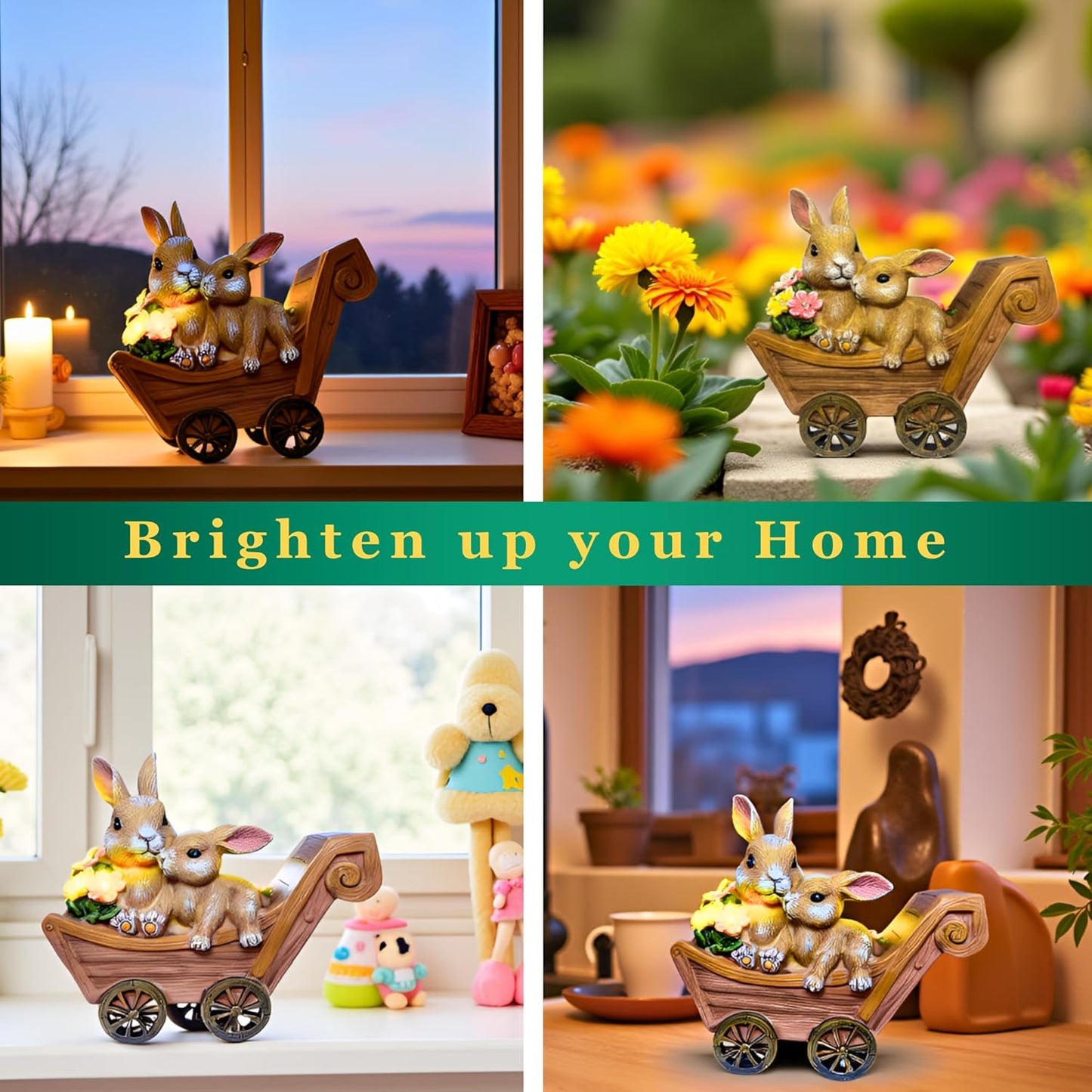 PRETMANNS Solar Rabbit Garden Statue - Mother & Baby Bunny Outdoor Decor with LED Lights for Patio, Yard Ornament & Gifts for Women & Mom - Medium