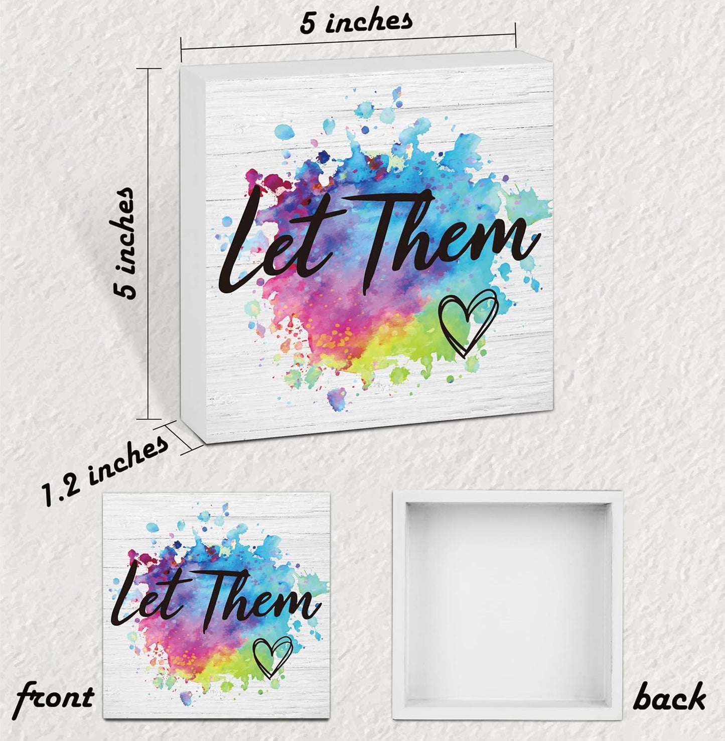 Let Them Wooden Sign, Desk Decorations For Women Office, 5x5 Inch Colorful Splash Funny Office Decor Wood Box Sign, Desk Shelf Cubicle Accessories, Appreciation Gifts for Coworkers Boss, 01