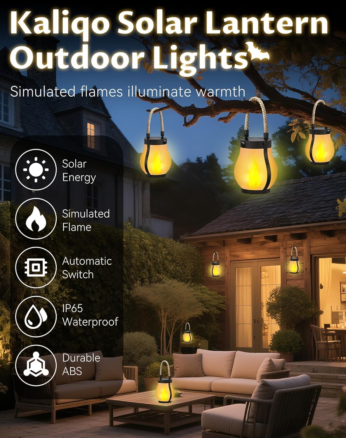 Kaliqo Solar Lanterns Outdoor Lights, Hemp Rope Flame Lights, Dancing Flame Solar Lights,It is Suitable for Outdoor Camping, Home Garden Decoration, Etc. (2pcs)