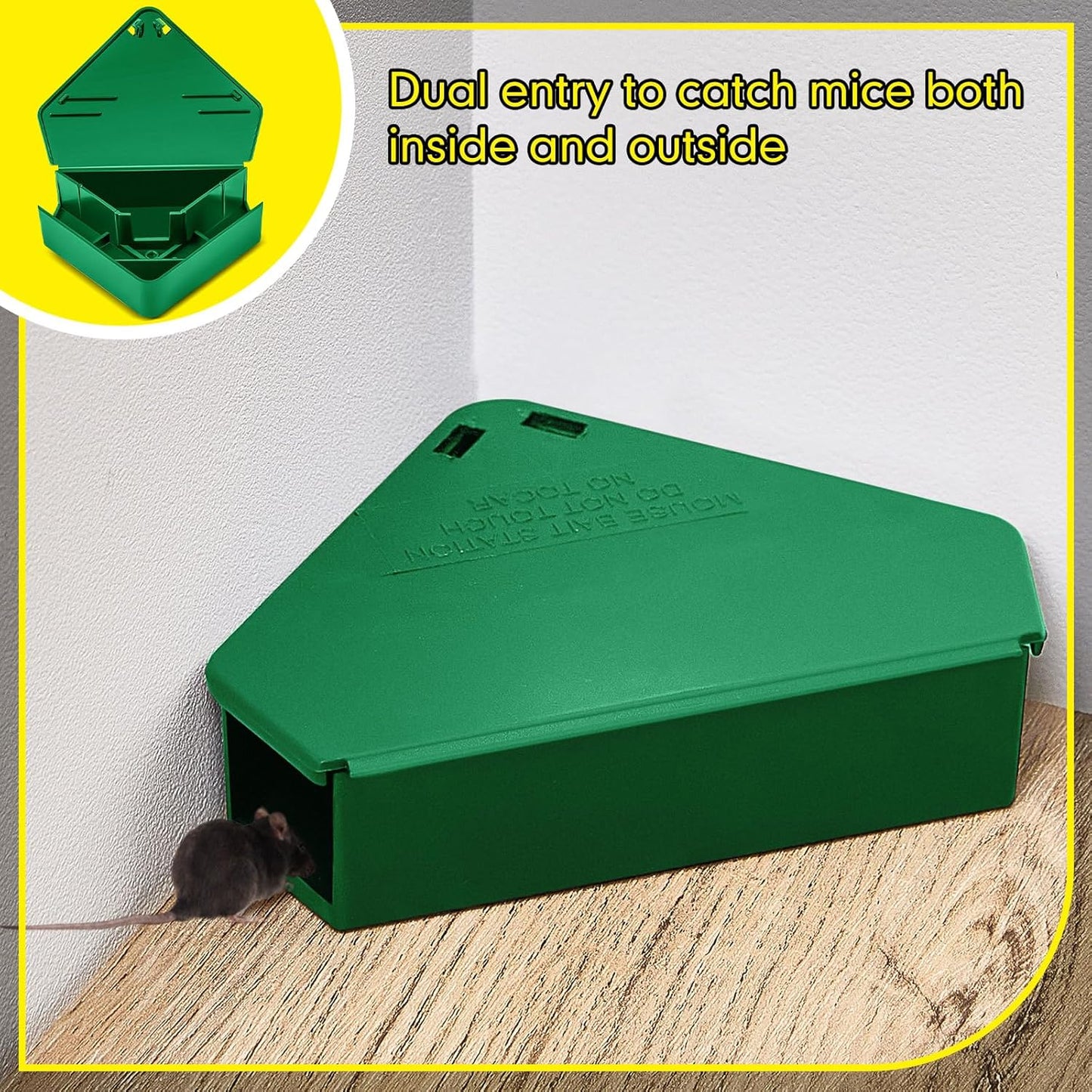 Qualirey 24 Pcs Mice Station with Key Triangle Bait Station Reusable Rodent Trap Bait Box, Keeps Children and Pets Safe Indoor & Outdoor, Bait Not Included, Suitable for Small Mice (Green)