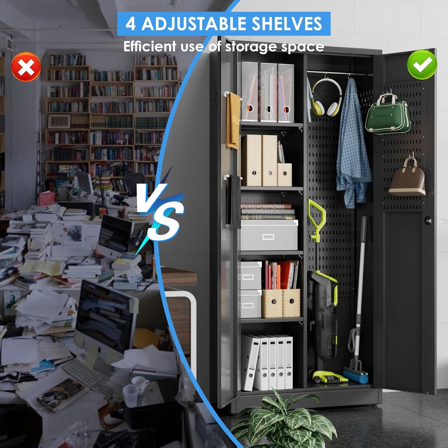 33.93 in Wide Garage Storage Cabinet, Metal Storage Cabinet with Pegboards and 4 Adjustable Shelves, Garage Storage System with Lockable Door for Offices, Gyms and Pantries, Black