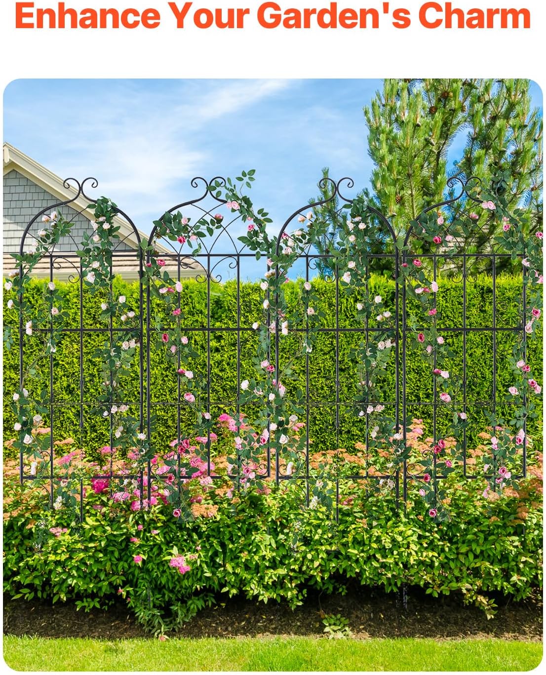 VEVOR 71 x 20 in, 4 Packs Rustproof Metal Garden Flower Trellis, Outdoor Climbing Rose & Cucumber Support, Decorative Clematis Trellis for Courtyards & Lawns