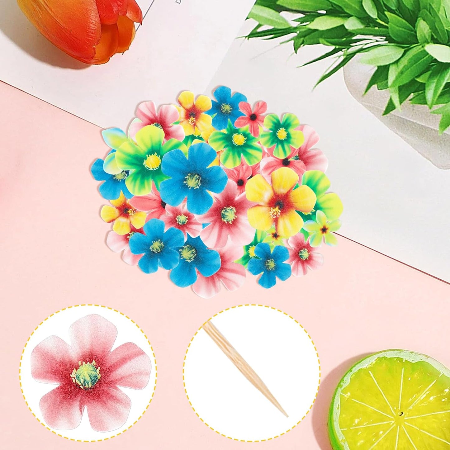35 PCS Edible Flowers Cupcake Toppers Wafer Paper Flower Wedding Cupcake Picks Edible Flowers Cake Decorations for Spring Bridal Engagement Baby Shower Birthday Party Cake Decoration Supplies