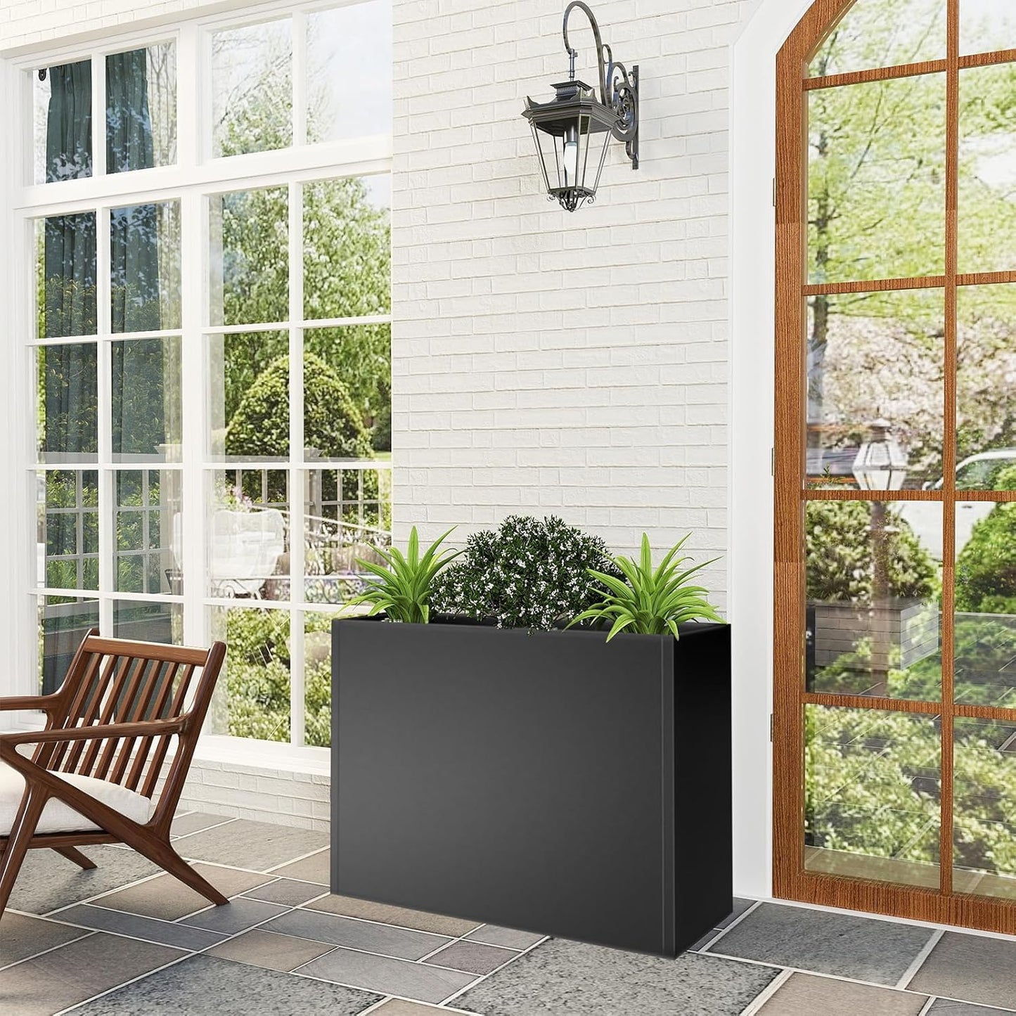 Tall Metal Planter Box for Outdoor Plants 30" L x 12" W x 24" H, Heavy Duty Steel Large Planter Box with Removable Insert Shelf, Modern Décor for Tall Plants, Trees, Flowers (Black)
