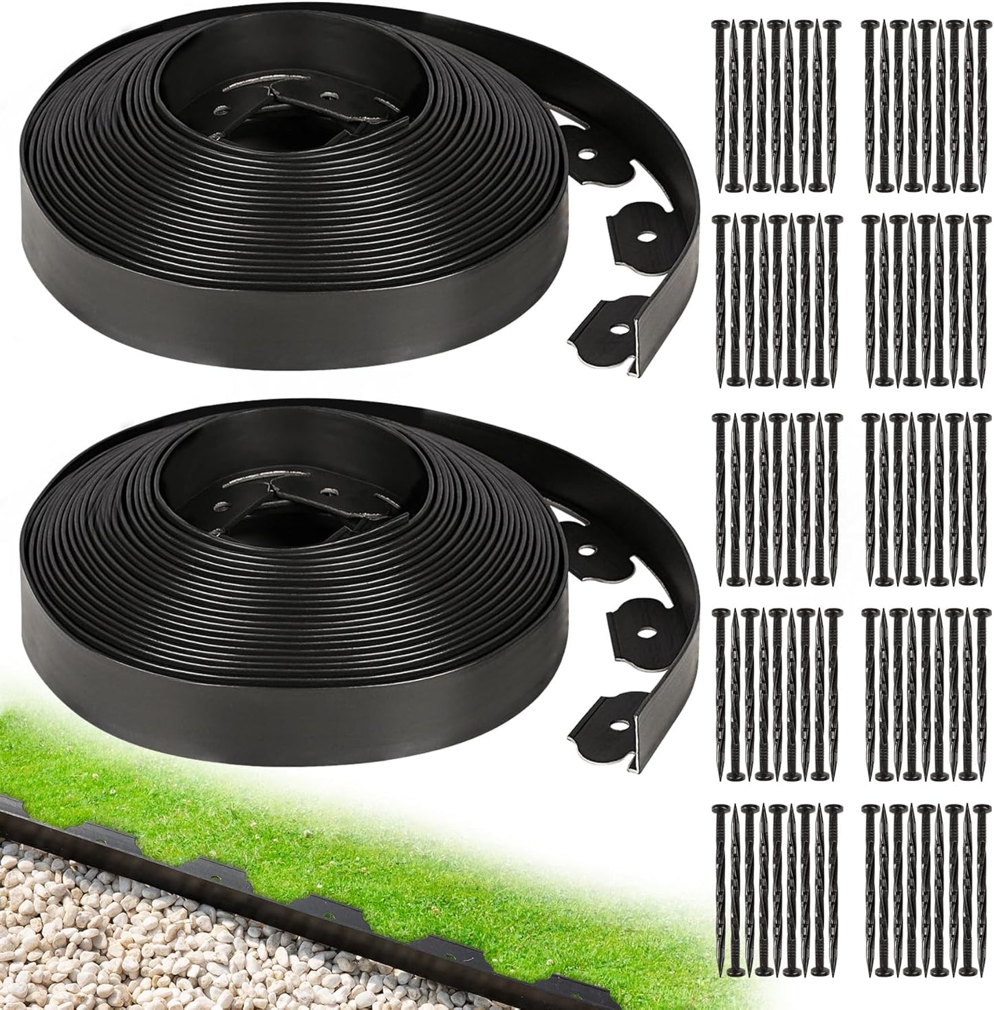 1.5 Inch Garden Edging Border 100FT, Plastic Edging for Landscaping with 90pcs Spikes