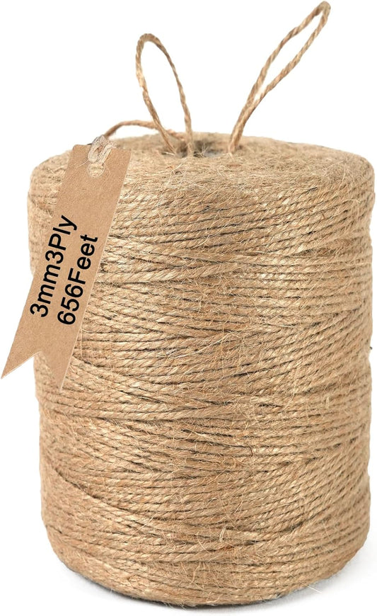 ARISKEY Natural Jute Twine 3mm,656 Feet Garden String Brown Cord Suitable for Crafting and Weaving Projects,Gardening Purposes and Outdoor Heavy-Duty Use