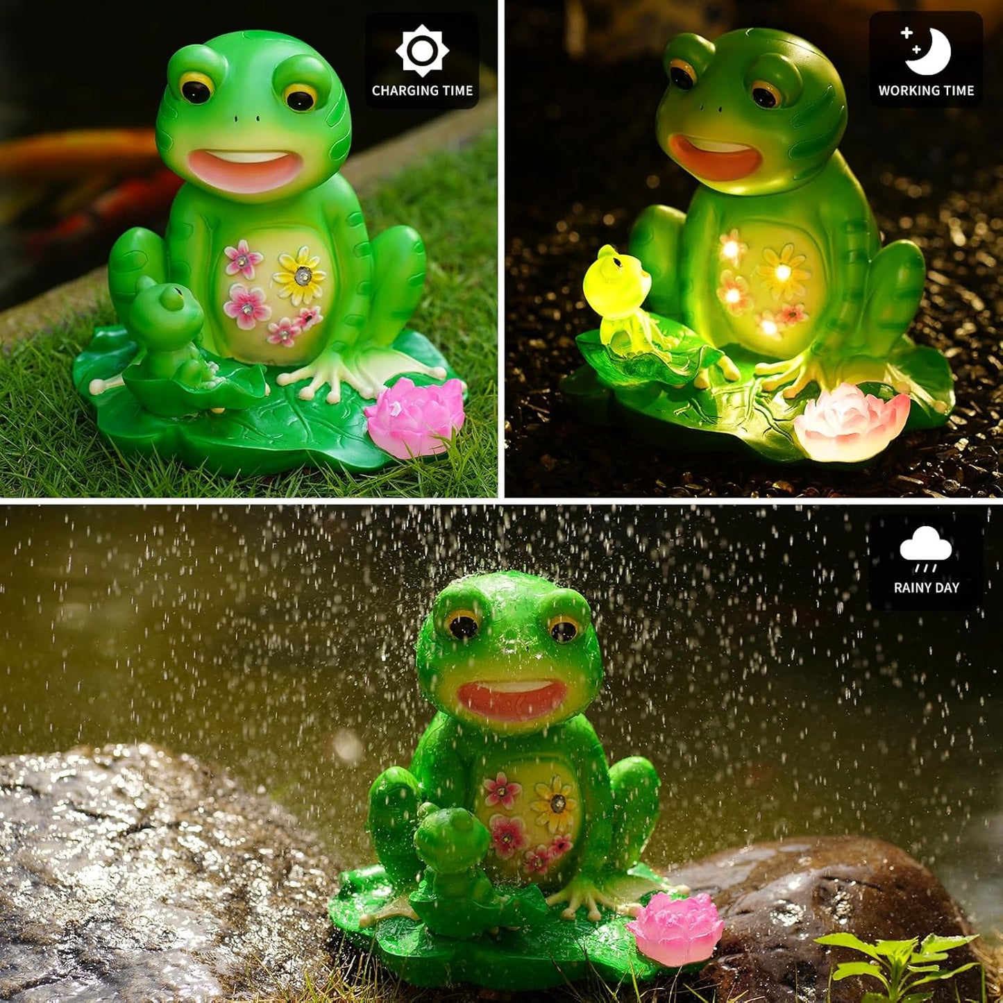 Upgraded Size Solar Garden Outdoor Statues Frog Mother and Little Frog with 6 LED Solar Figurine for Lawn,Patio, Balcony, Yard Decor Unique Gift, for Mom, Grandma,Father,Woman