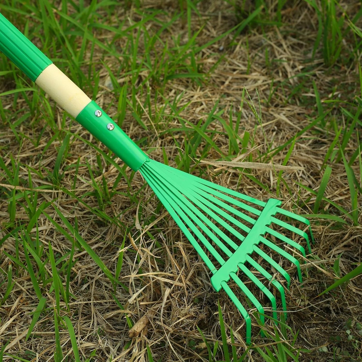 Kids Rakes with Hardwood Handle - Metal Kids Leaves Rakes, 28" Child Size Lawn Rakes with Vibrant Green Heads, Garden Tool Set for Kids Boys and Girls