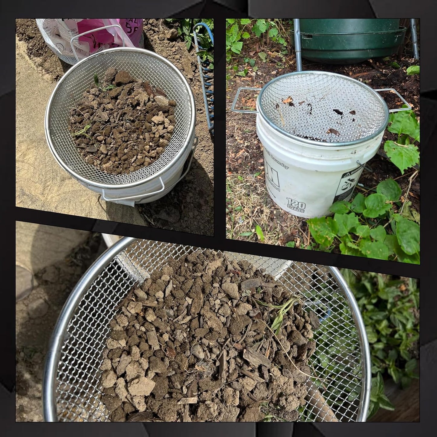Stainless Steel Garden Sieve with Handles for 5-Gallon Bucket，1/4 inch Mesh，Commonly Used with Soil, Sand, Gravel, and Other Media