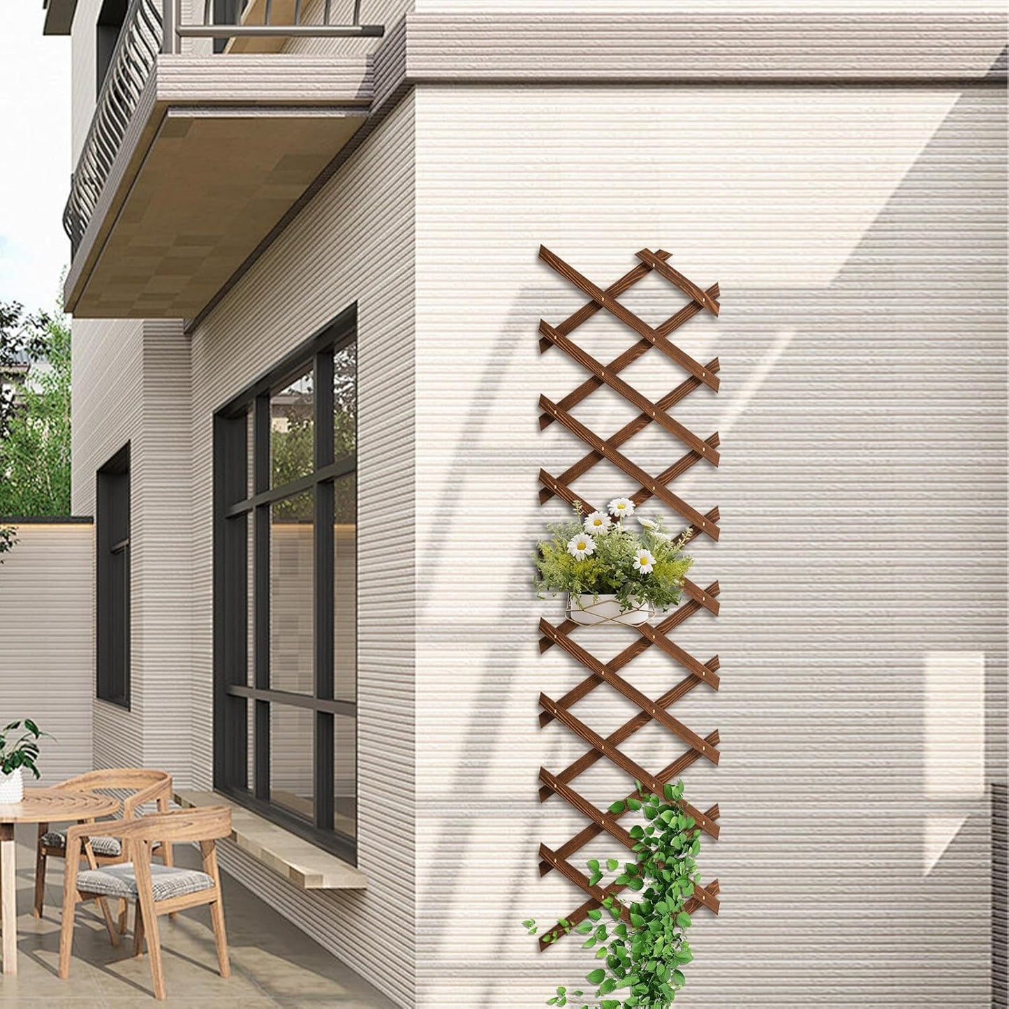 4 PCS Expandable Garden Trellis, 13.4" x 60" Trellis for Climbing Plants Outdoor, Wooden Lattice Fence Wall Panel Lattice Panels for Outside, for Climbing Plants Vine Ivy Rose Cucumbers Clematis