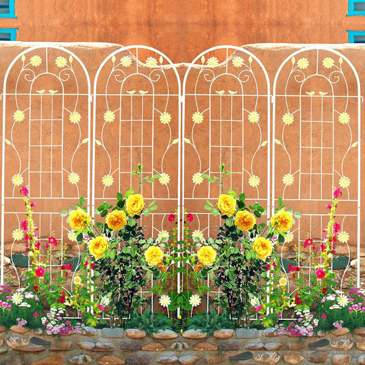 4 Pack Metal Garden Trellis 71" H Cream White Garden Fence Rustproof Trellis for Climbing Plants Support Roses Flower Outdoor Lawn, White 6FT