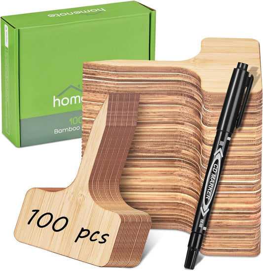 Homenote Bamboo Plant Labels 100Pcs Plant Tags for Seedling T-Type Tags for Plants Outdoor Garden Markers Vegetable Seedling(2.36 * 4“)