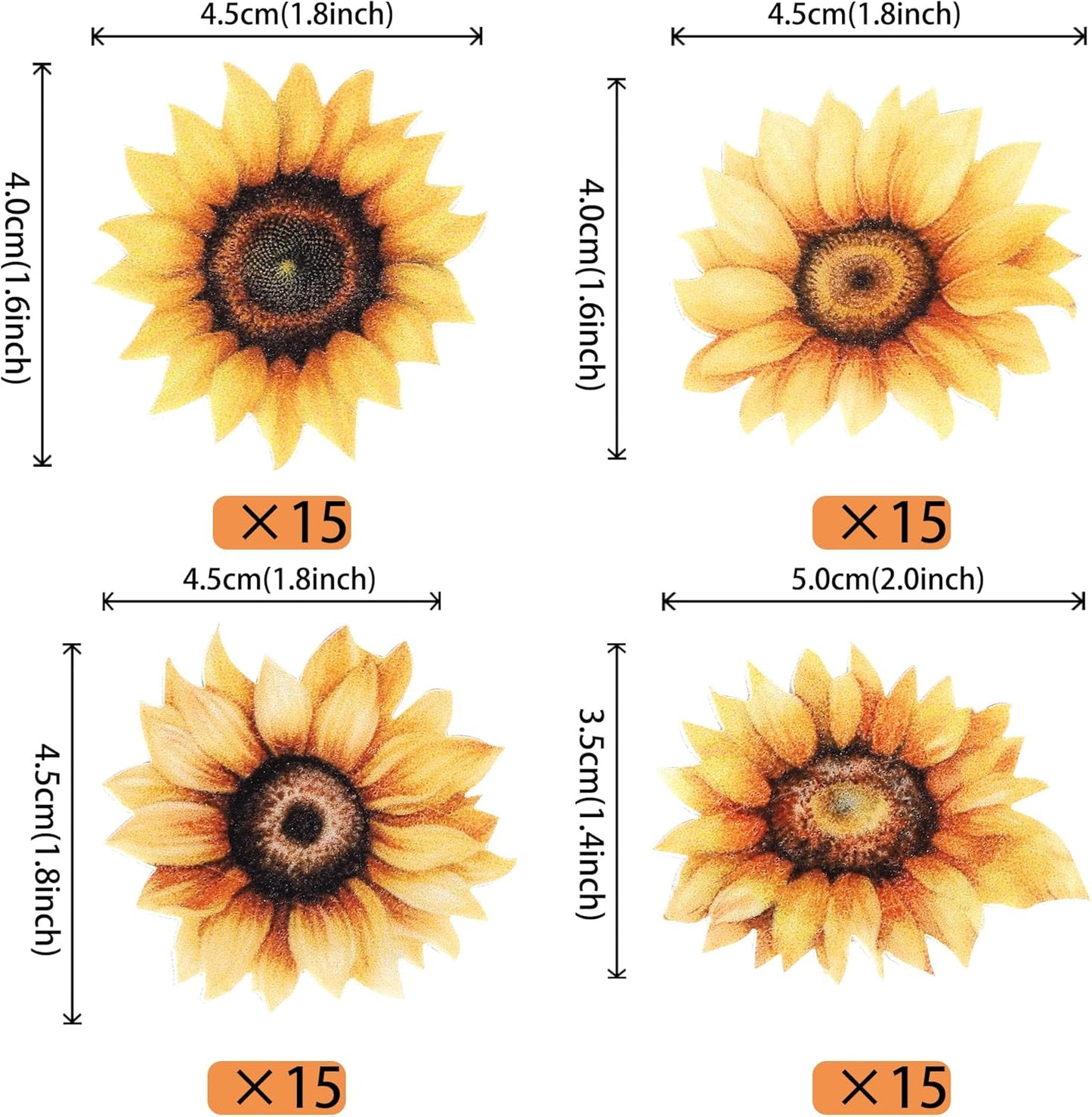 60 PCS Edible Sunflower Cupcake Toppers Wafer Paper Flowers Cake Decorations Edible Sunflower Party Decorations for Baby Shower Sunflowers Birthday Party Cake Toppers Food Decorations Supplies