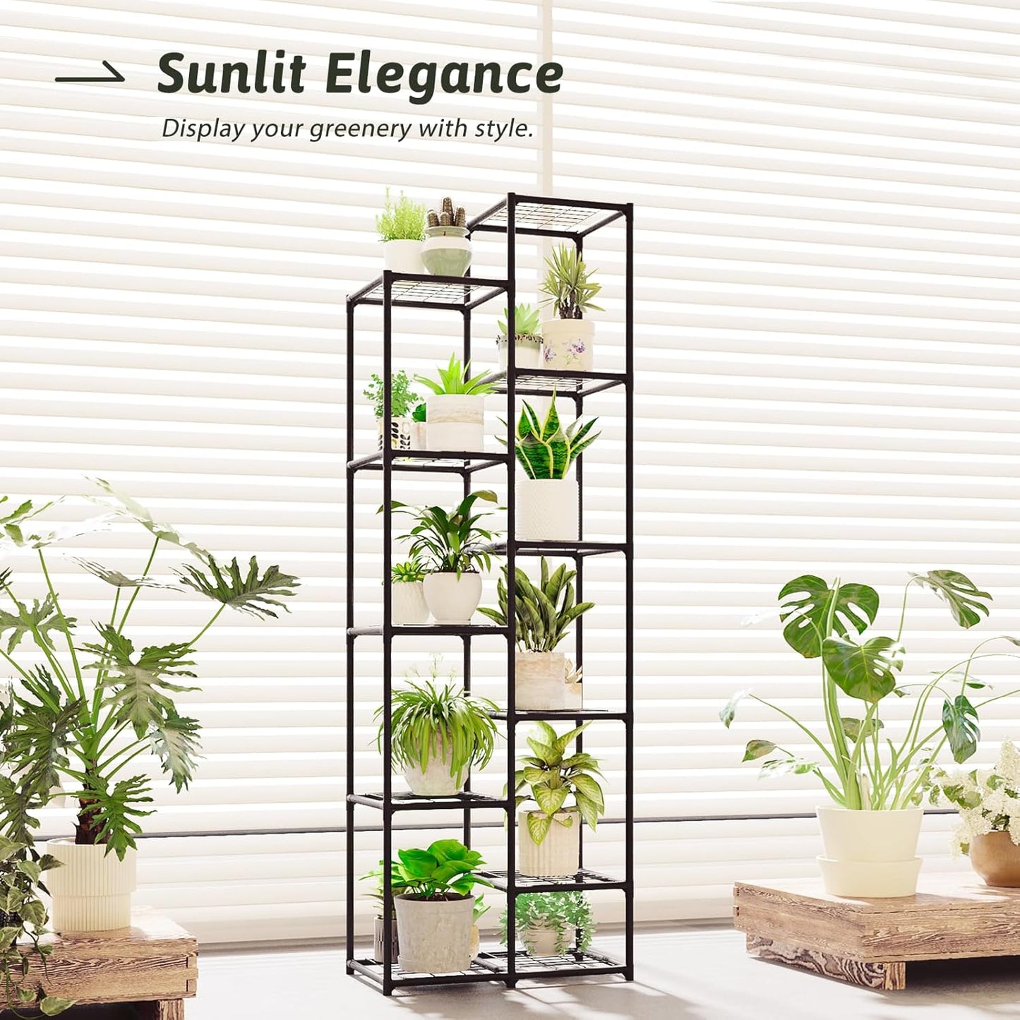 Tall Plant Stand Indoor Corner Plant Shelf Metal Plant Rack Plant Holder Flower Pot Stand for Multiple Plants for Living Room Patio Balcony Garden Porch Black