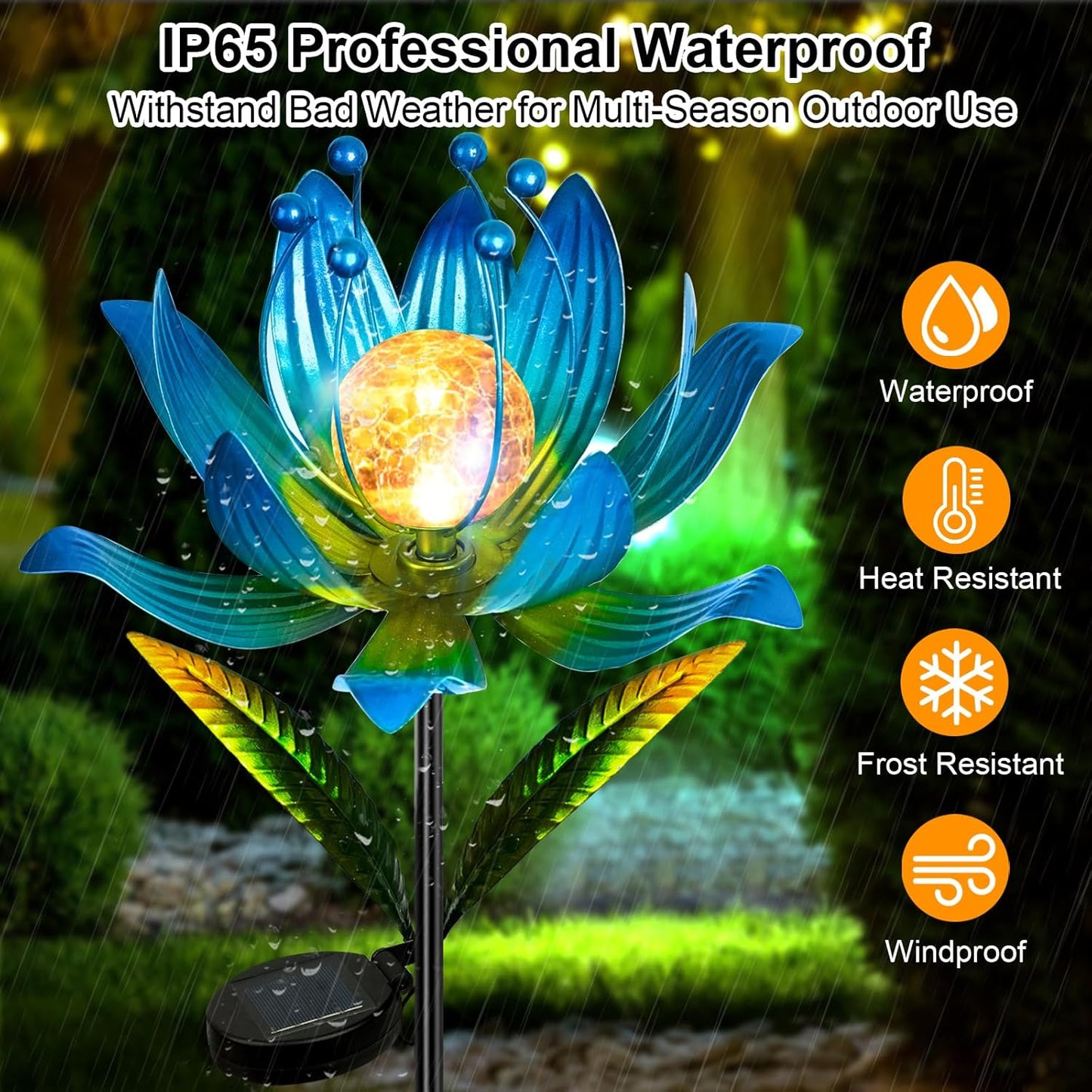 Wind Spinners Outdoor, 38 Inch Metal Wind Spinner Yard Art with Stake, Colorful Solar Windmill for Yard and Garden Lawn Patio Farmhouse Decor-Blue