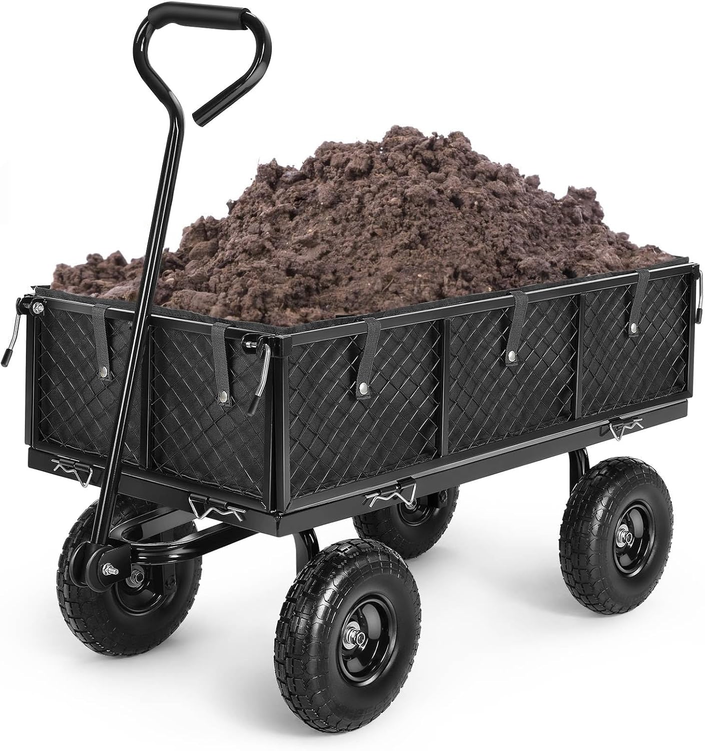 Homdox MAX 880LB Garden Cart, Heavy Duty Garden Wagon, Mesh Foldable Garden Cart, Pullable Gardens Wagon with 180° Rotating Handle, Collapsible Garden Carts for Yard Beach Farm, Black with Bag