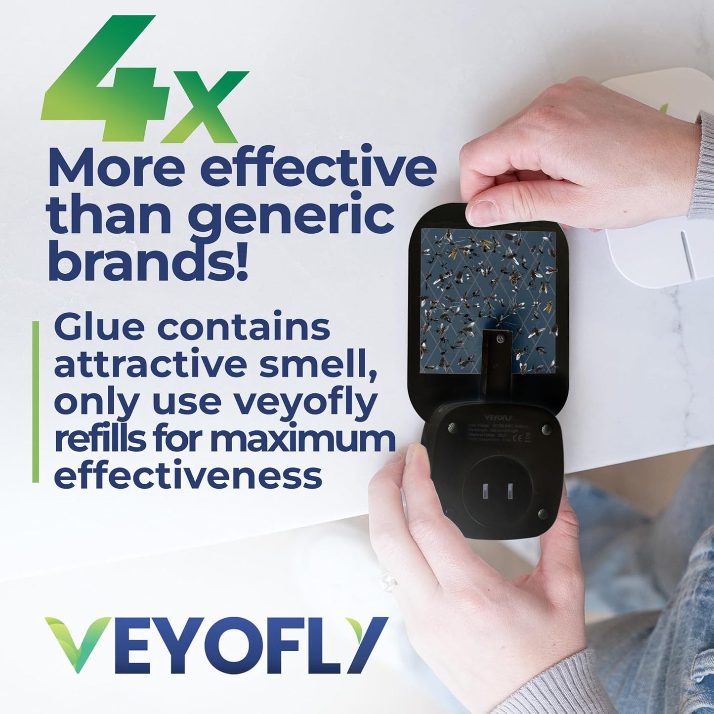 VEYOFLY Fly Trap Indoor, Fruit Fly Traps for Indoors, (4 Device + 12 Refills) Gnat Traps for House Indoor, Fly Catcher Indoor, Plug in Light Flying Insect Trap, Bug Light Killer, Fly Trap