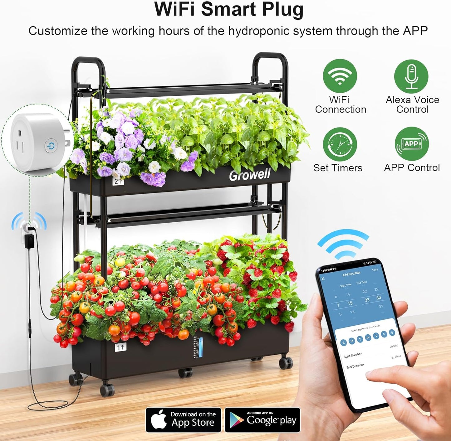 Growell Hydroponics Growing System Kit, 60 Pods Vertical Indoor Garden with LED Grow Light, Auto Circulating Water System & WiFi Smart Plug, Indoor Gardening System for Vegetable Fruit Herb