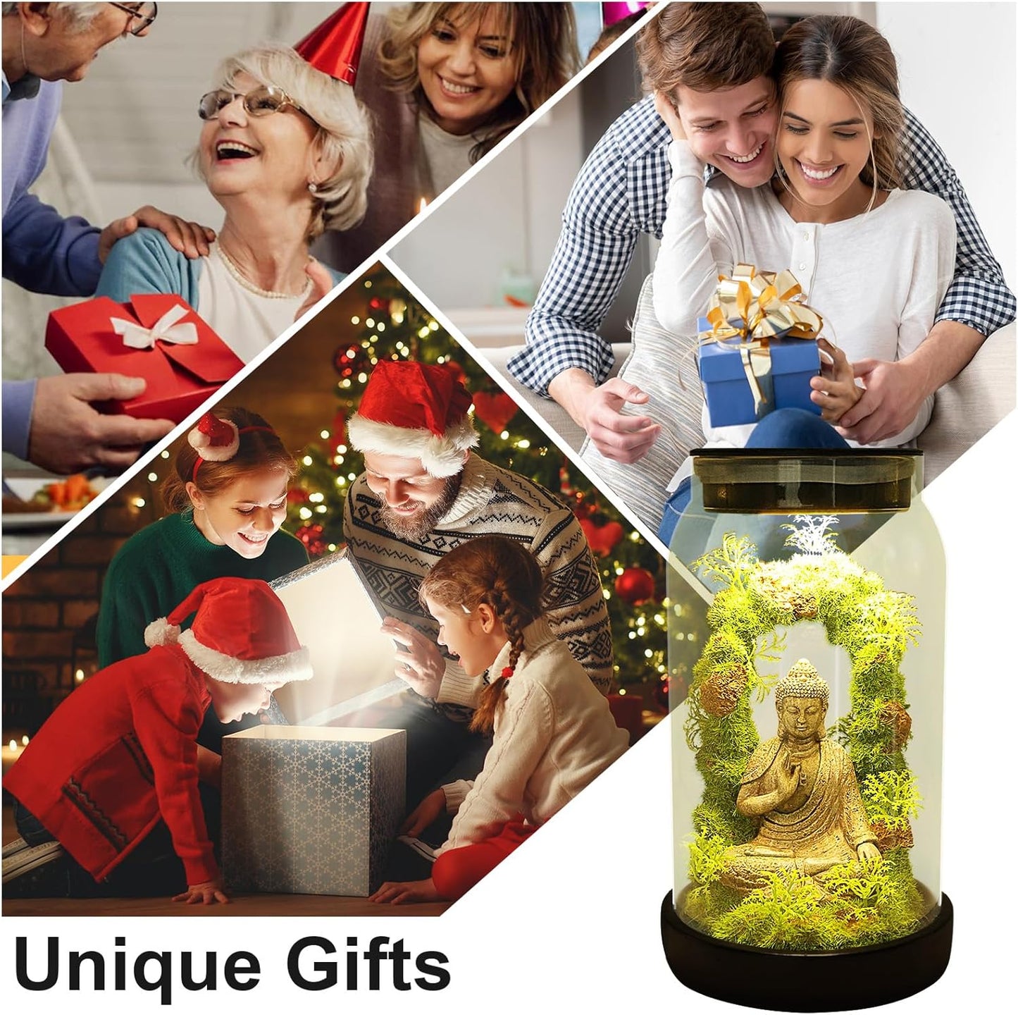 Solar Garden Buddha Statue for Home Decor - 9.8'' Zen Solar Lights Sculptures Decor with 15 LED, Sitting Meditating Buddha Serene Moss Figurine in Jar for Patio Lawn Yard Good Luck Housewarming Gifts