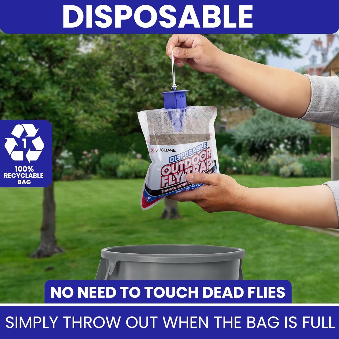 Fly Traps Outdoor Fly Trap for Patio. 12 Non-Toxic Pre-Baited Flies Bags Outdoor Disposable. Hanging Bug Catchers for All Filth Flies Killer for Outside Bug Control in Yard Horse Ranch Trash Can