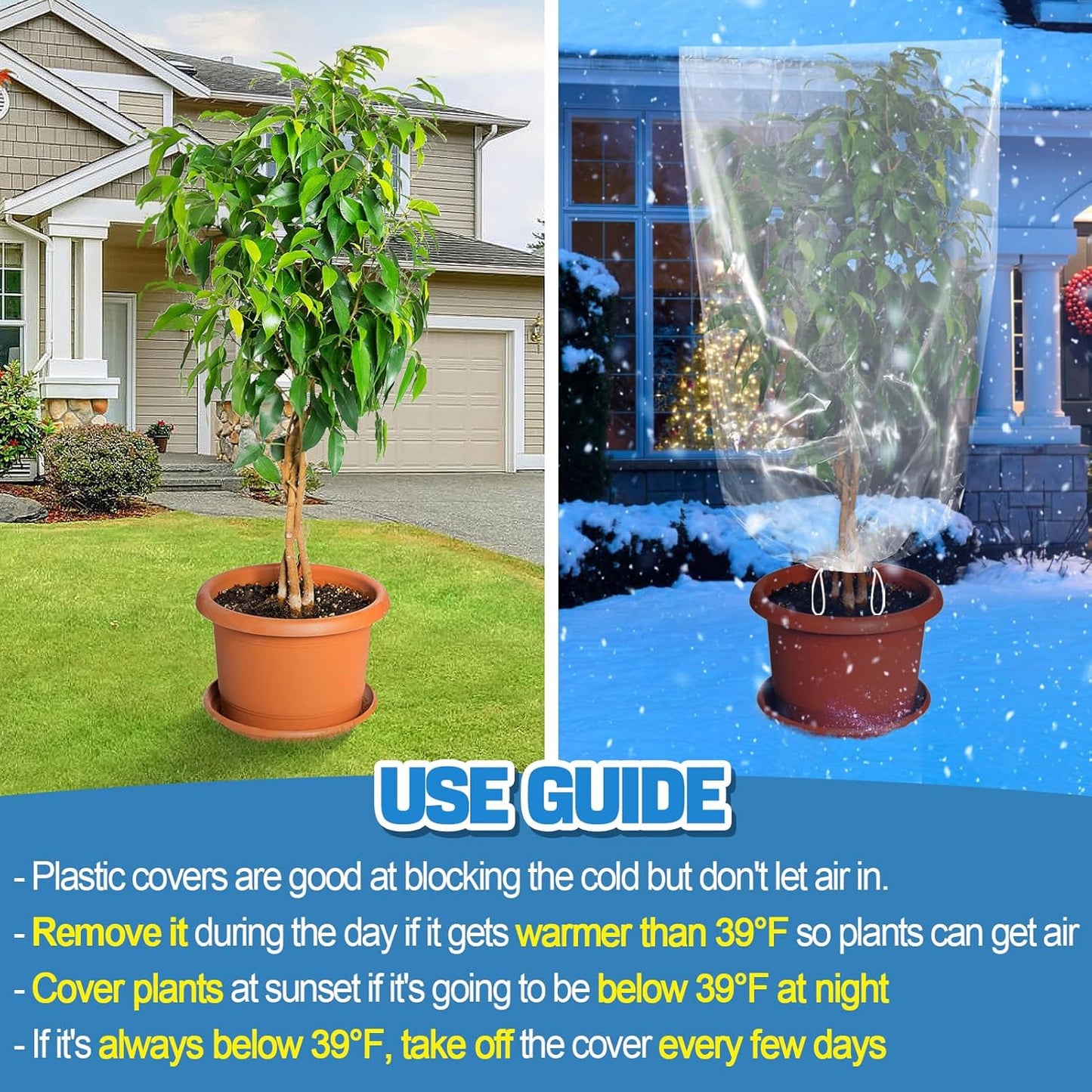 ANPHSIN 6 Pcs Winter Plant Film Cover with Drawstring - 35.4" x 59" Plastic Plant Cover Freeze Protection Transparent Waterproof Plant Shelter Bag for Outdoors Garden Plants Shrubs Sapling Crops