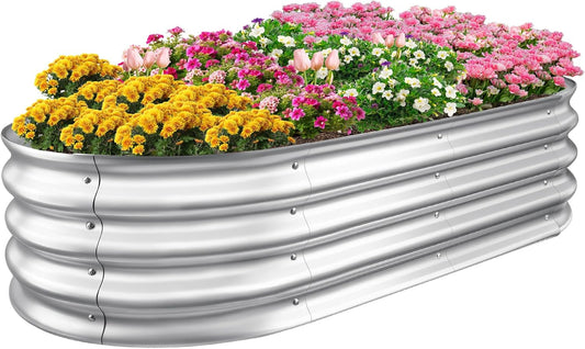 Sponvatt Raised Garden Bed - Outdoor Galvanized Raised Garden Bed Planter Boxes, Large Oval Metal for Gardening Planter Box Kit,Suitable for Vegetables,Herbs (Silver, 8x4x1 Ft)