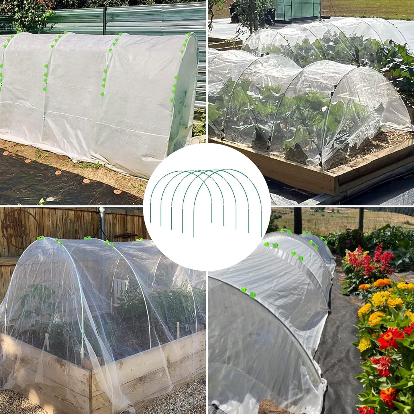 72pcs Garden Hoops for Raised Bed, 12 Sets of 8FT Long Greenhouse Hoops Grow Tunnel, Rust-Free Fiberglass Support Hoops Frame for Netting, DIY Plant Support Garden Stakes for Row Cover