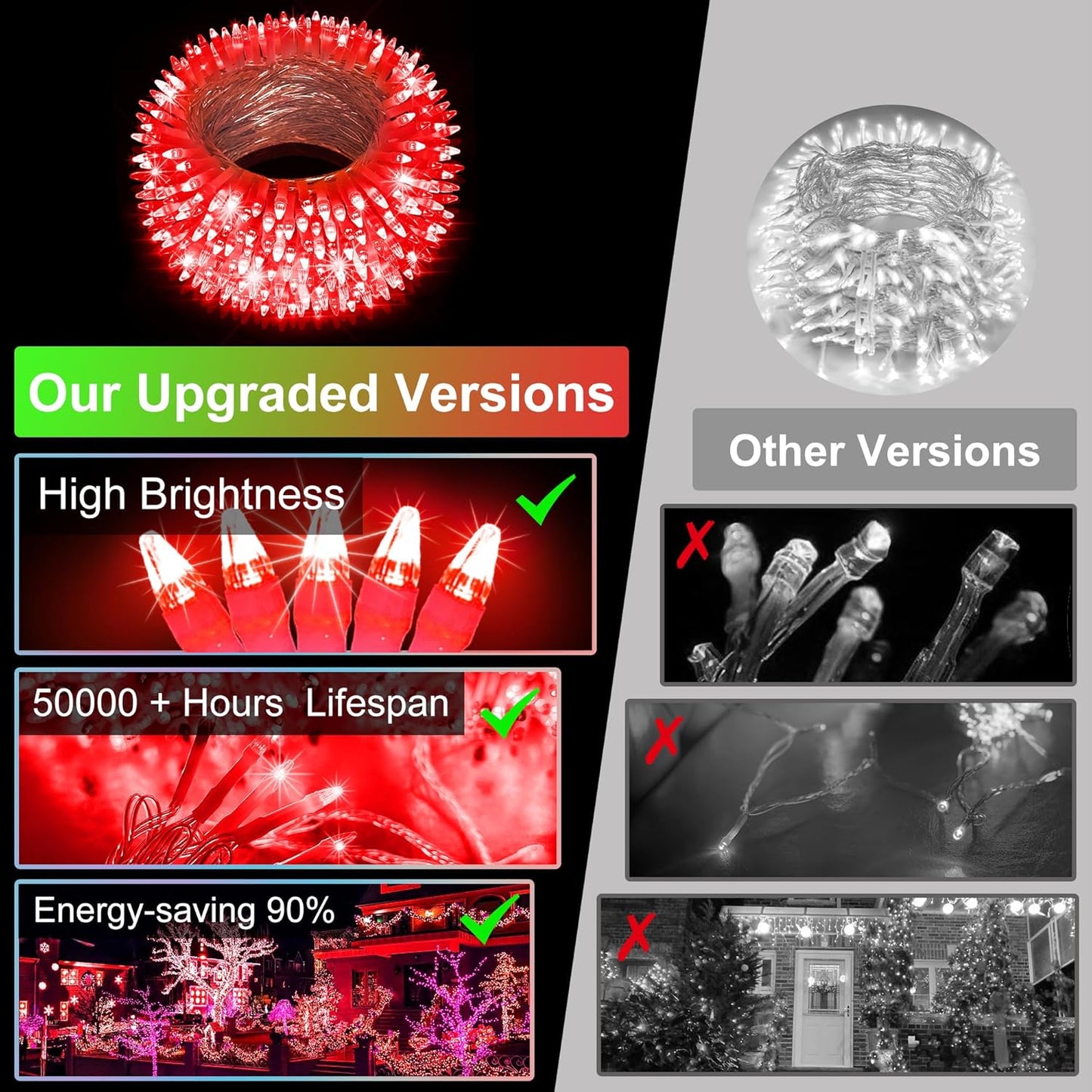 750LED Christmas Lights Outdoor Use, 240ft 12 Modes Red LED String Lights with Timer Dimmable, Waterproof Christmas Tree Lights for Xmas Patio Yard Fence Balcony Garden Party Decor Red