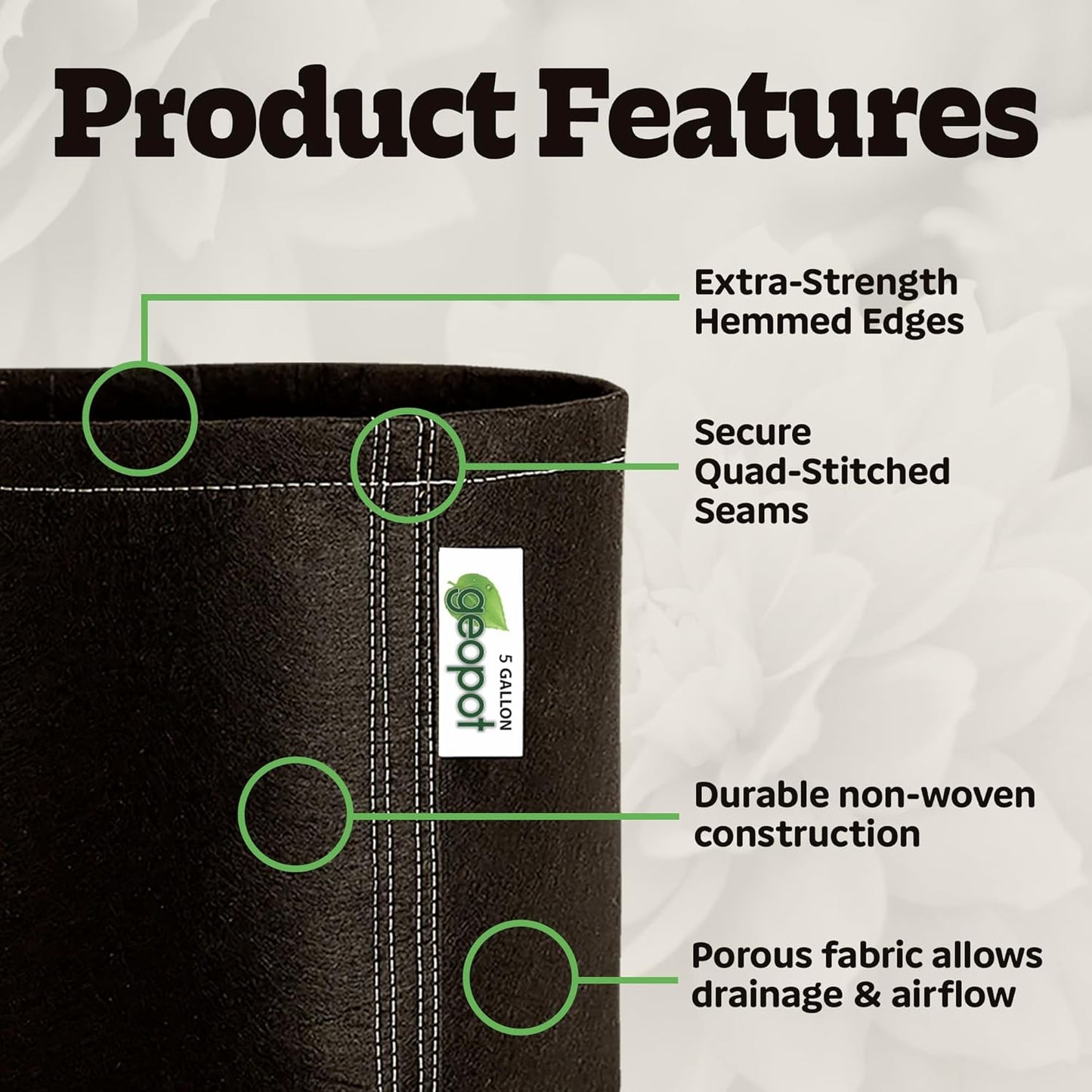 5 Gallon Fabric Grow Bags for Vegetables, Houseplants, Herbs & Flowers | 10-Pack | Fabric Pots for Outdoors and Indoors, Aerated Fabric Grow Bags