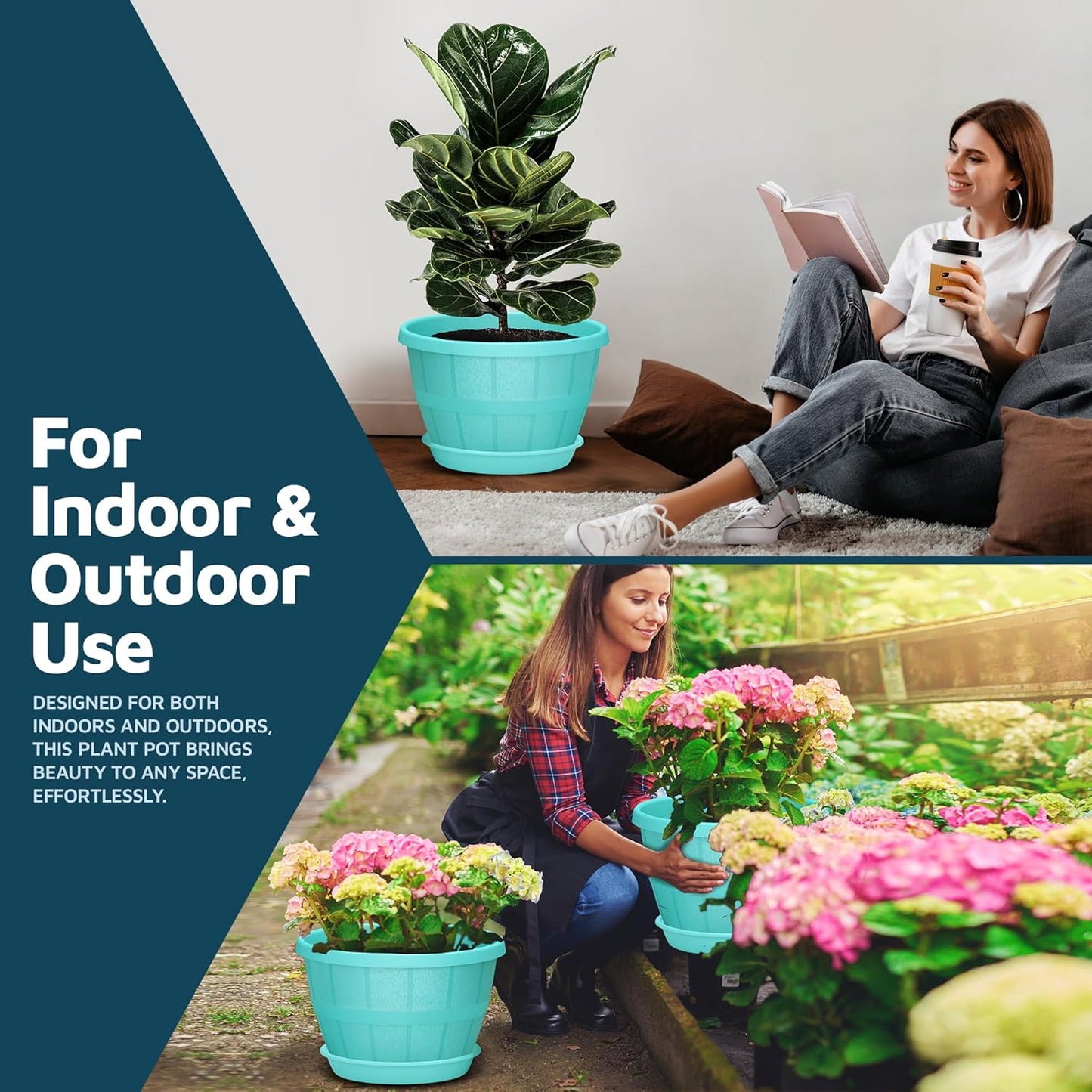 10-Inch Whiskey Barrel Planters Outdoor Pack of 20 - Durable Plastic Plant Pots for Indoor & Outdoor Use with Drainage & Saucer, Lightweight Rustic Barrel Planters for Flowers, Herbs & Small Plants