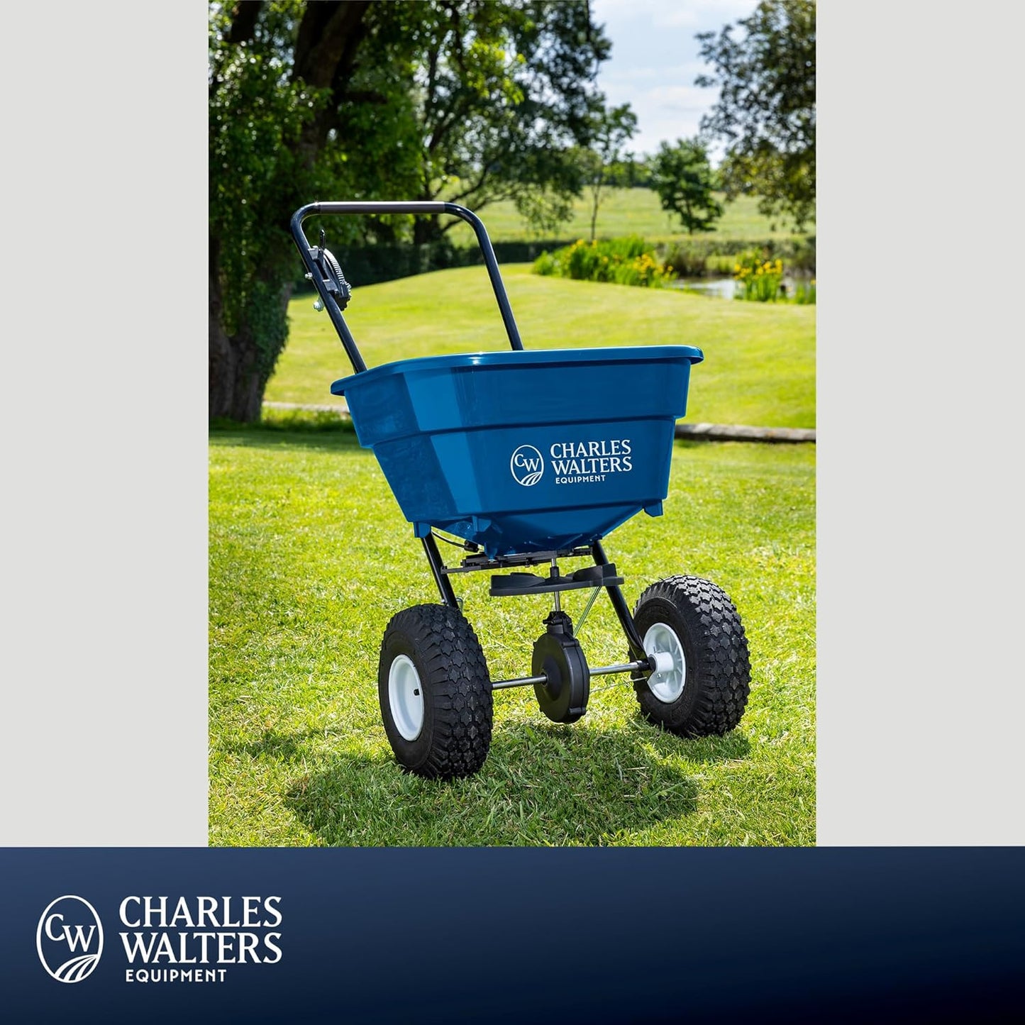Charles Walters Equipment CW1500 Estate Style Broadcast Spreader for Spreading Fertilizer and More on Lawns, Sidewalks, and Driveways, 65lb Capacity, 31" x 32"