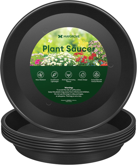 6 Pack Plant Saucer, 8 10 12 inch Plant Saucers for Indoor, Heavy Duty Plastic Plant Trays for pots, Grow Bags, Bird Baths, Flower Drip Trays for Indoor and Outdoor Uses (8", Black)