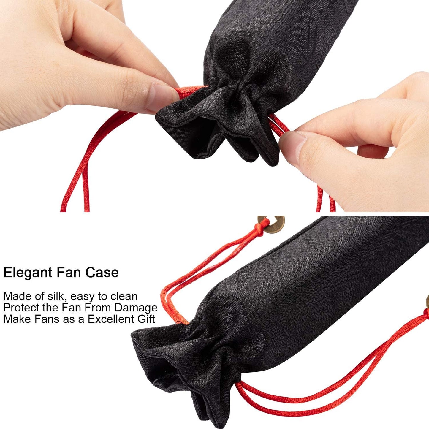 Maitys 2 Packs Large Clap Fans for Line Dancing Large Chinese Folding Hand Fans for Men and Women, Festival, Tai Ji, Kungfu, Martial Art, Gifts (Black)