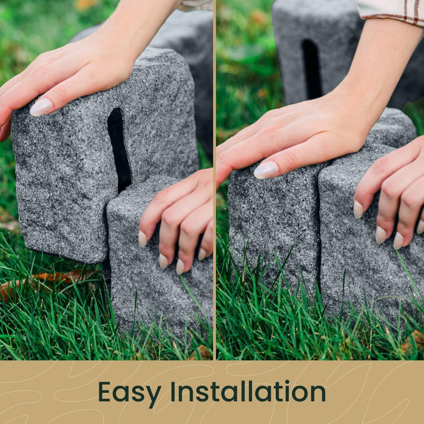 Beuta Landscape Edging | Garden Edging Border | Faux Stone Blocks for Lawn Edging, Flower Beds & Yard Edging – 10 Pack | Each Section Has 6 Blocks 48" L x 4" W x 6.5" H | 20 Spikes | Greystone