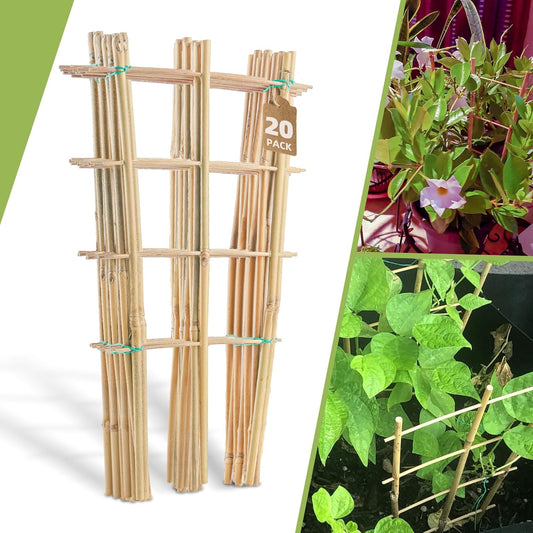 20 Pack 16" Bamboo Trellis for Climbing Plants-Natural Garden Ladder Fan -Shaped Plants Support Trellis for Potted Plant Decor in Door