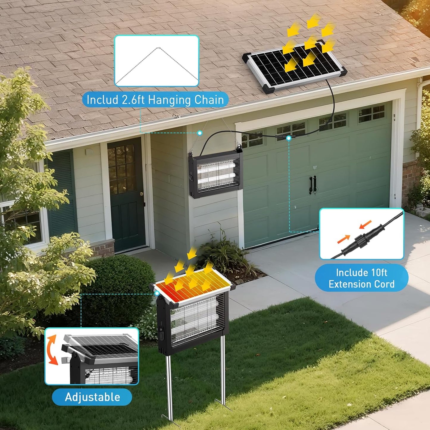 Solar Bug Zapper, 4500V IP66 Waterproof Outdoor Portable Rechargeable Electric Mosquito Killer for Camping, Patio, Garden Mosquito Zapper for Outdoor Use