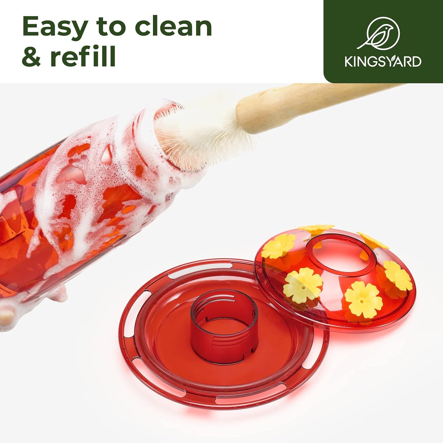 Kingsyard Hummingbird Feeder for Outdoors Hanging - 6 Bee Guard Feeding Ports & Built-in Ant Moat, Wild Bird Feeder for Outside Garden Yard Patio 16 Oz, Red