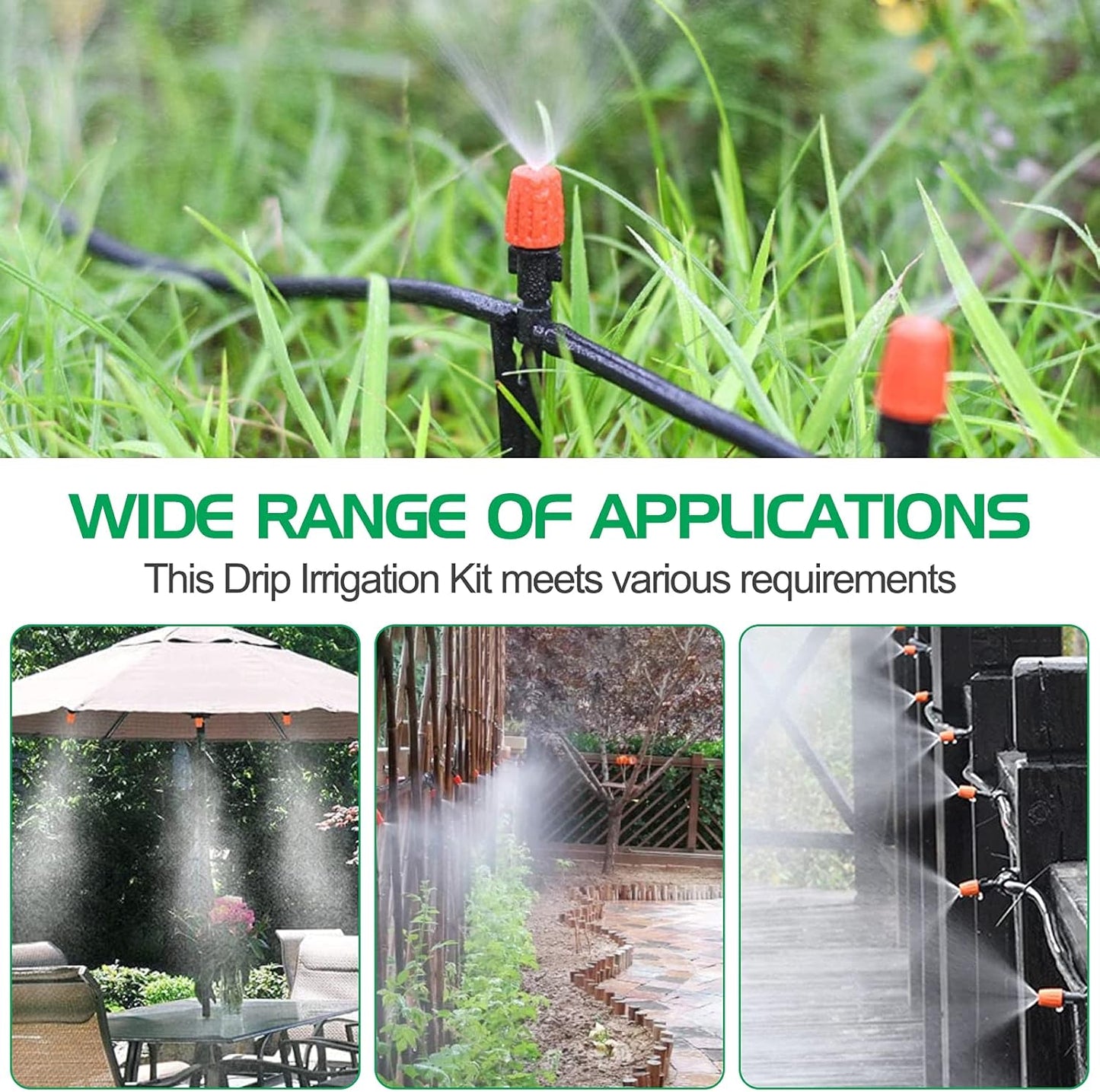 MIXC 1/4-inch Mist Irrigation Kits Accessories Plant Watering System with 50ft 1/4” Blank Distribution Tubing Hose, 20pcs Misters, 39pcs Barbed Fittings, Support Stakes, Quick Adapter, Model: GG0B