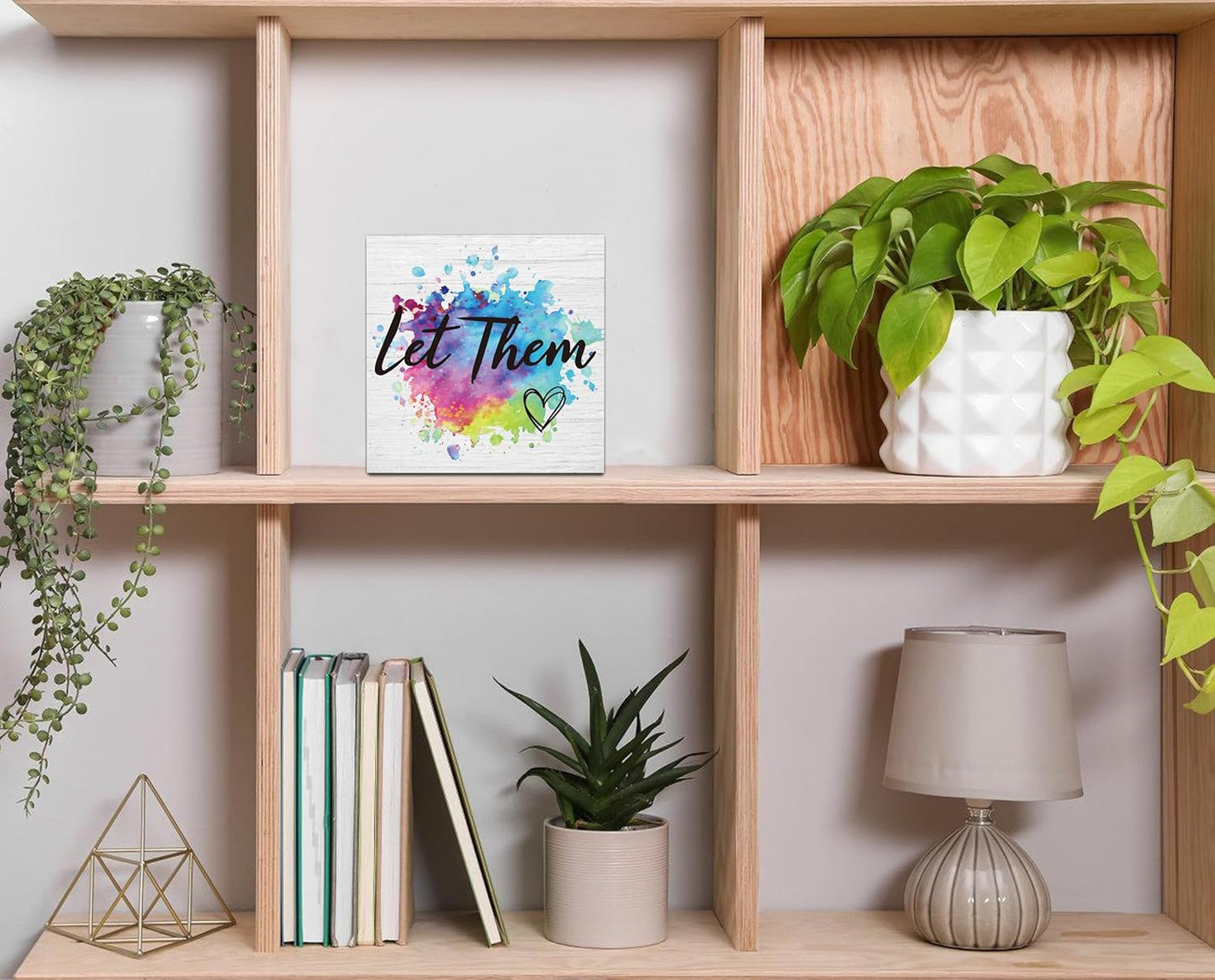 Let Them Wooden Sign, Desk Decorations For Women Office, 5x5 Inch Colorful Splash Funny Office Decor Wood Box Sign, Desk Shelf Cubicle Accessories, Appreciation Gifts for Coworkers Boss, 01