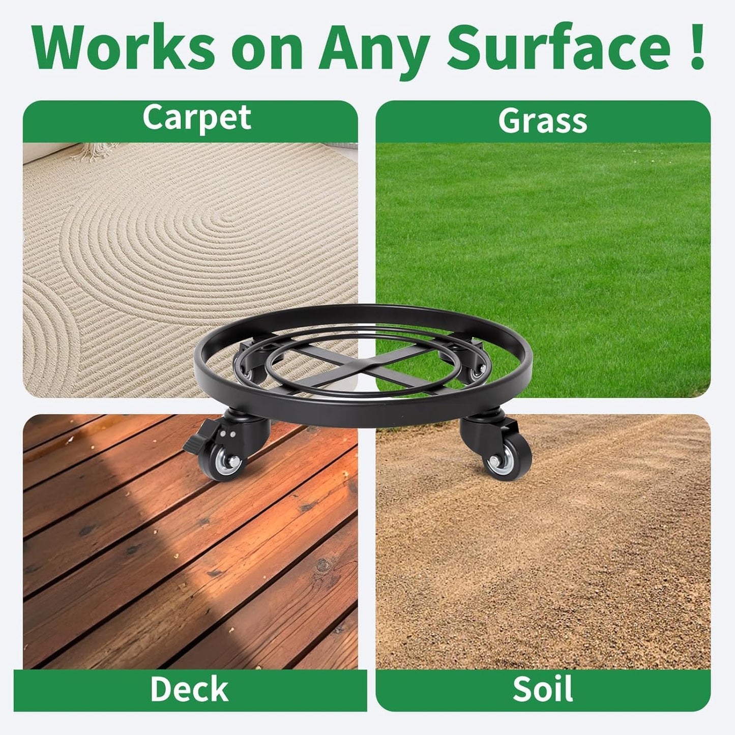 AMAGABELI GARDEN & HOME 12" Metal Plant Caddy Heavy Duty Plant Stand with Wheels Wrought Iron Potted Brake Flower Pot Rack Rollers Mover Dolly Holder Indoor Outdoor Planter Trolley Caster BG1622