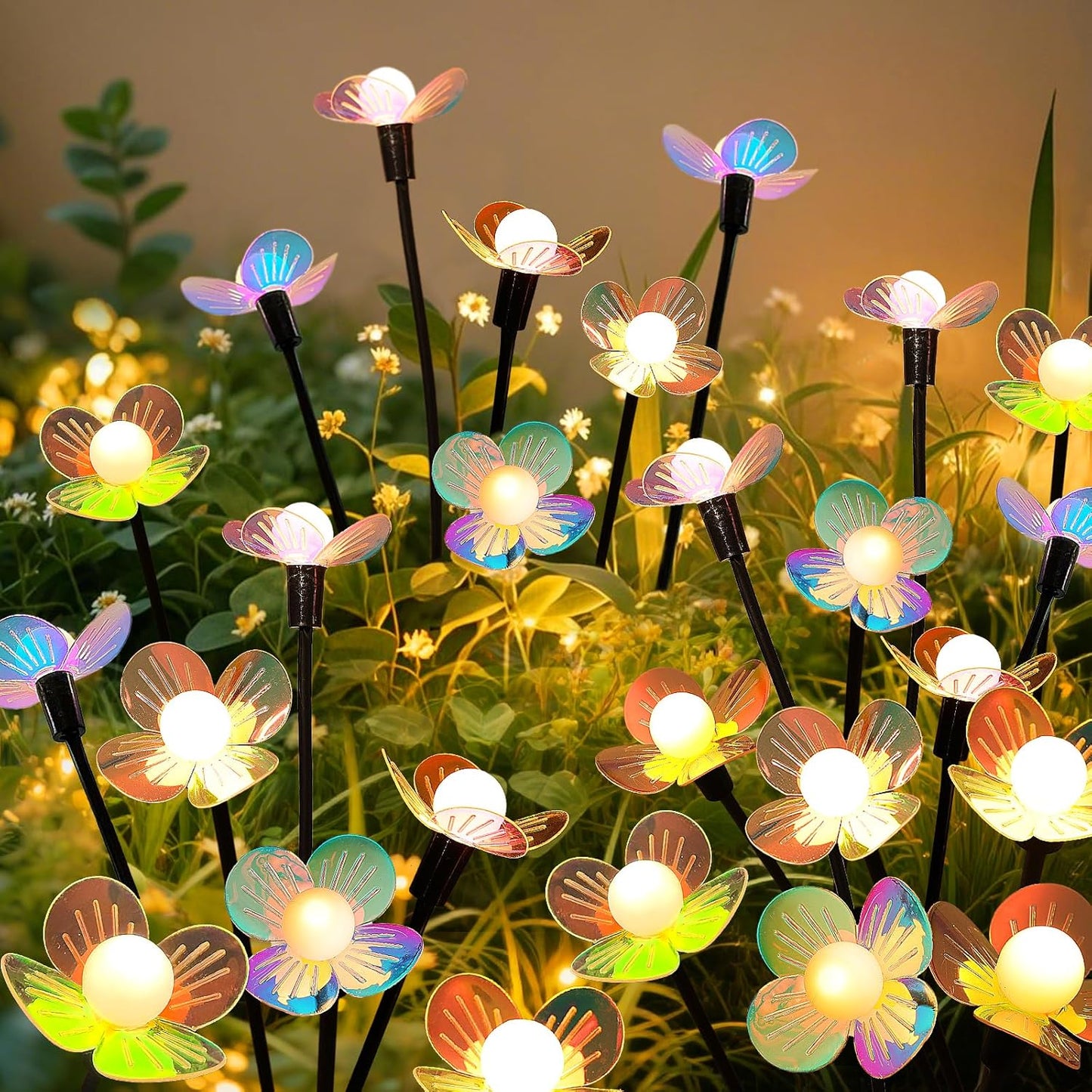 Solar Garden Lights, 4 Pack 24 LED Solar Swaying Flower Light, Waterproof Firefly Lights Outdoor Fairy Light for Garden Patio Yard Pathway Flower Bed Decoration