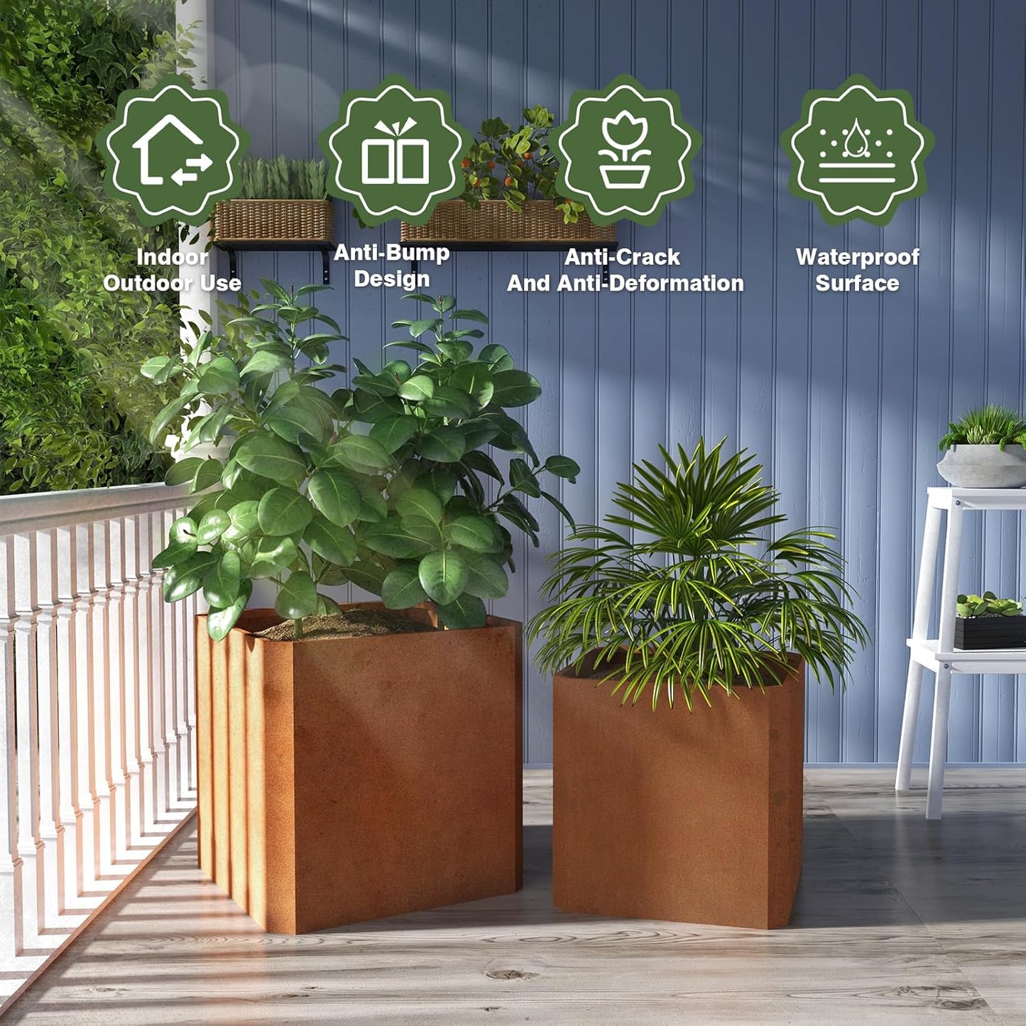 Corten Steel Planter Box-24"x24"x24"-Large Square Planter Matel -Outdoor Indoor- Heavy Duty Rustic Tall Planter Flower Pot Commercial Residential for Patio Porch Deck Home Backyard