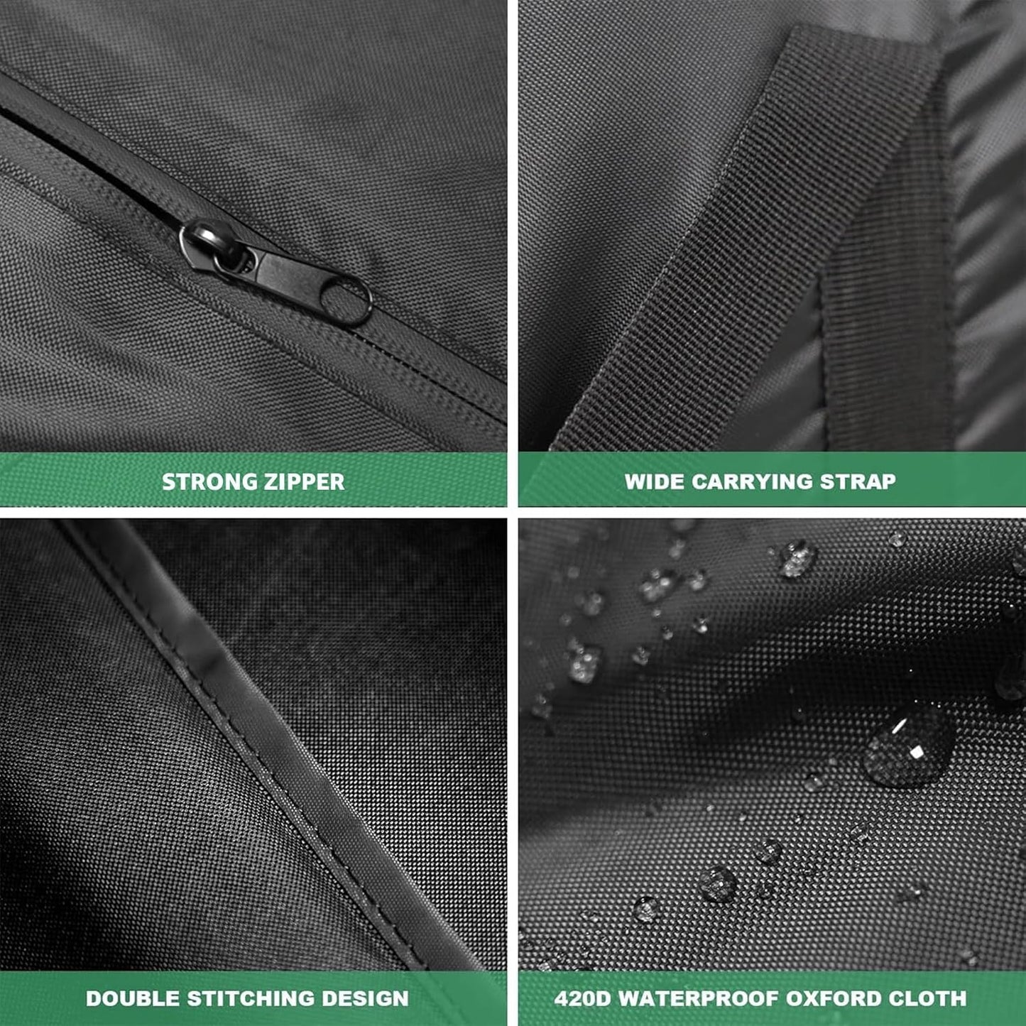 420D Waterproof Garden Cushion Storage Bag - 68" Rectangular Outdoor Patio Bag With Zipper and Handles - Extra Large 68" L x 29" H x 20" W Black