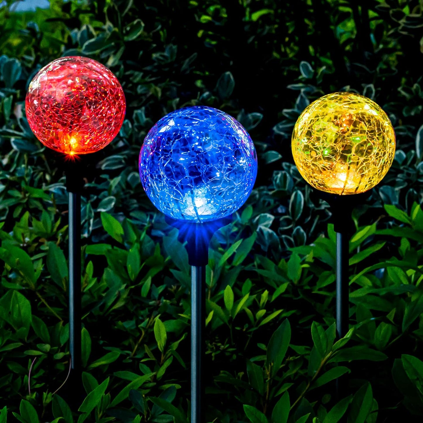 SOLPEX Solar Garden Lights Outdoor 3 Pack, Solar Globe Lights Outdoor Waterproof Decorative for Yard, Multi-Color Changing Garden Spheres Large Waterproof, Cracked Glass Ball LED Lights