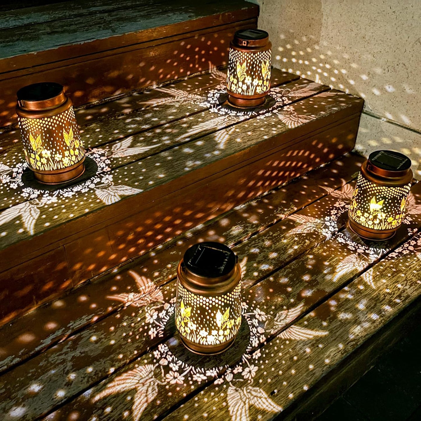 4 Pack Hummingbird Birthday Gifts for Women Mom Grandma Solar Lanterns Outdoor Waterproof Garden Decor Metal Hanging LED Decorative Light for Patio Yard Lawn Backyard Front Porch Gardening Gifts