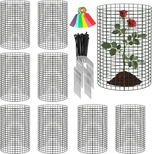 8 Pack 24'' x 12'' Large Wire Plant Protector from Animals, Metal Plant Wire Cage Chicken Wire Cloche with Ground Stakes , Labels and Nylon Tie to Keep Animals Out, Garden Protection Bunny Barricade